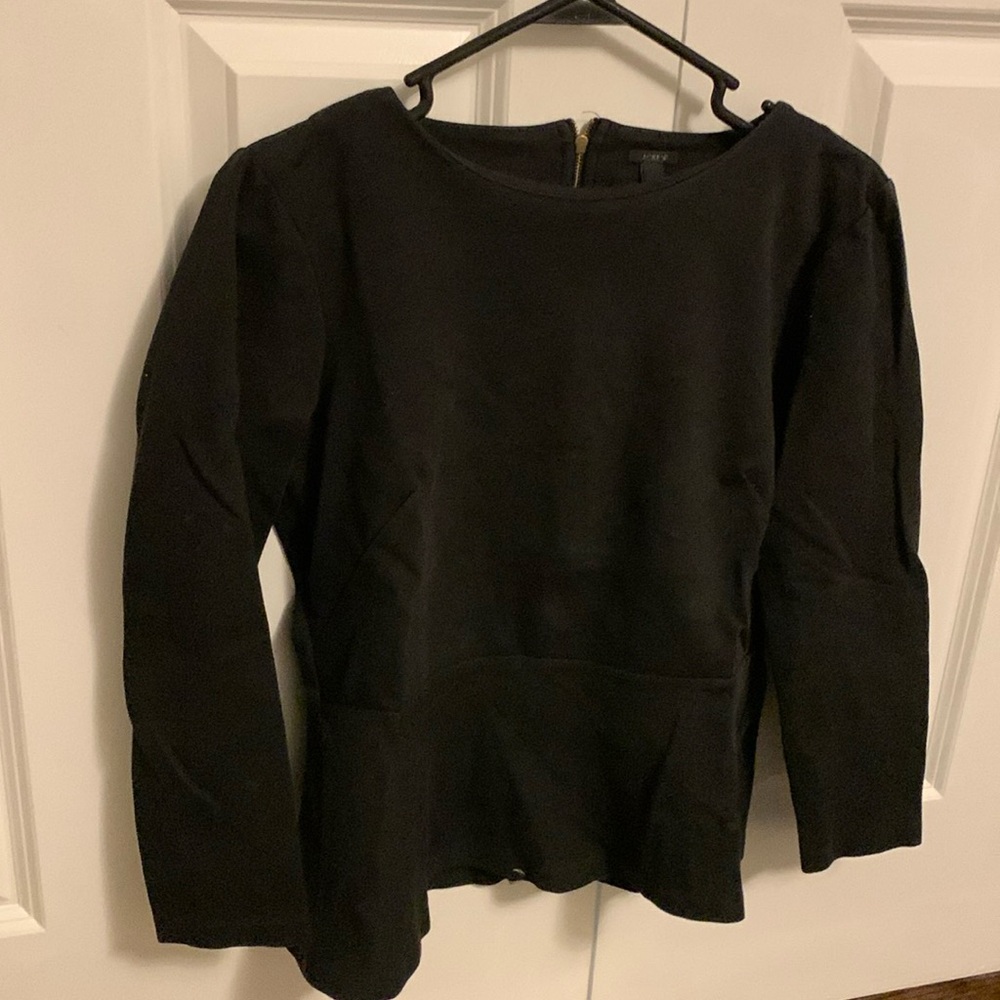 Jcrew black long sleeve zip up back top